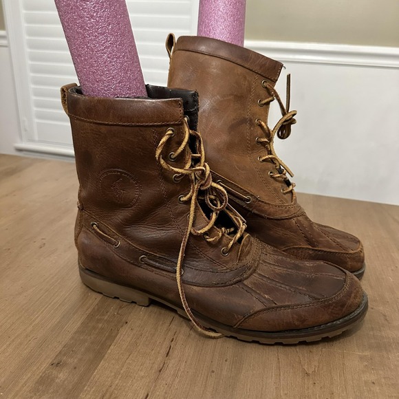 Polo Ralph Lauren Boots Mens Size 11.5 Brown Leather Duck Lace Up Outdoor Hiking - Picture 1 of 14